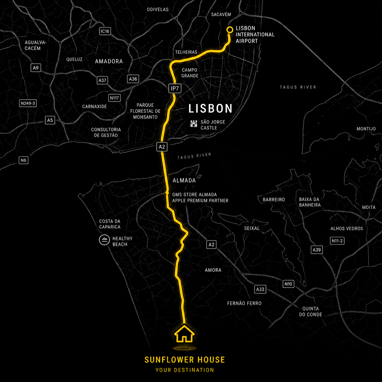 Map showing Sunflower House location